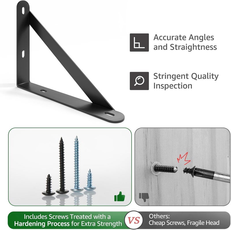 COCOYA 6x4.5 Shelf Brackets 6-Pack, Shelf Support Shelf Holder Steel Wall Mount Heavy Duty Small L Shape Triangle 90 Degree Metal Black with Screws Anchors Soporte de Estante - Image 2